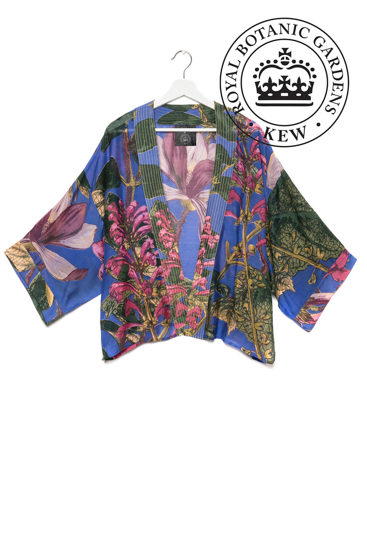 KEW Magnolia Purple Kimono- Our bestselling kimono jackets have loose ¾ length sleeves, an open front and a lightly embroidered lapel. Pair with a matching camisole and your favourite jeans in summer or layer over a polo neck during the cooler months.