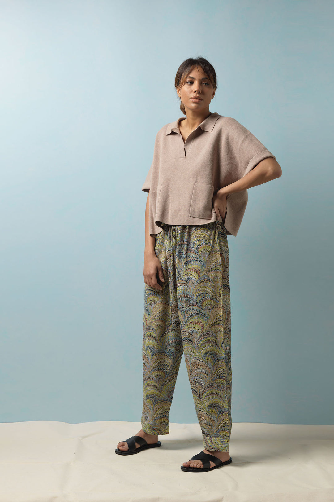 Marbled Green Crepe Pants - One Hundred Stars