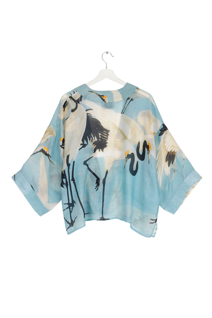 One Hundred Stars Sky Blue Stork Crane Kimono. Pair with a matching camisole and your favourite jeans in summer or layer over a polo neck during the cooler months.