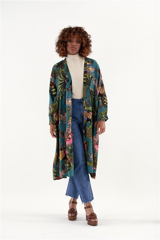 Eccentric Blooms Teal Duster Coat - One Hundred Stars