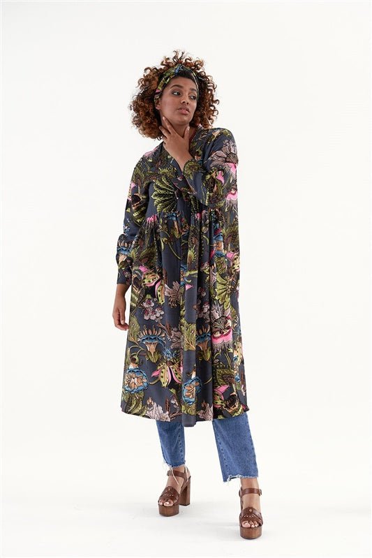 Eccentric Blooms Charcoal Duster Coat - One Hundred Stars