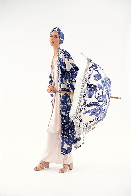 Giant Willow Blue Crepe Long Kimono - One Hundred Stars