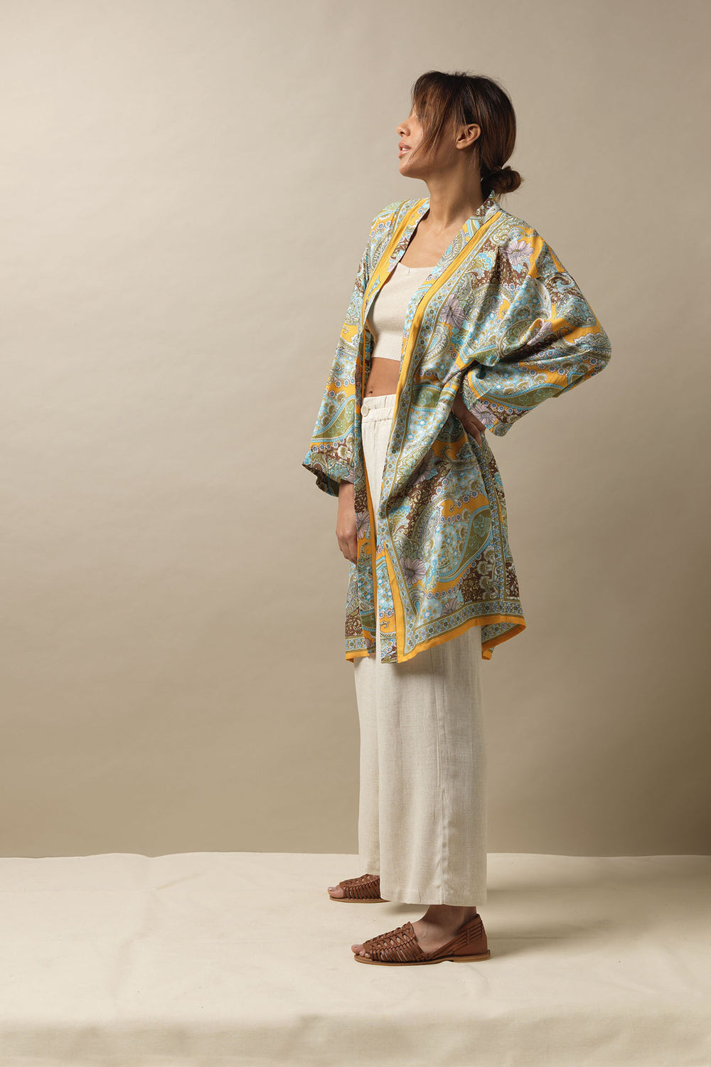 Paisley Mellow Collar Kimono - One Hundred Stars