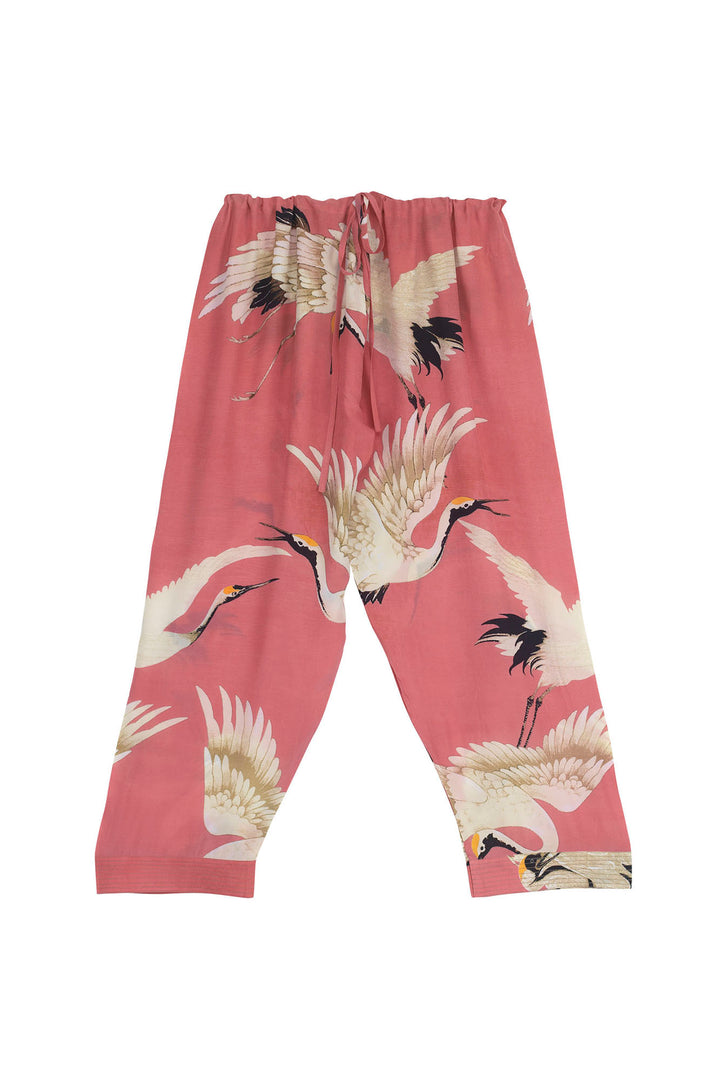 One Hundred Stars Stork Crane Lipstick Pink Crepe Lounge Pants - These versatile cropped wide leg bottoms make the perfect lounge wear and have a super soft fit and feel making them ideal for a relaxed look.