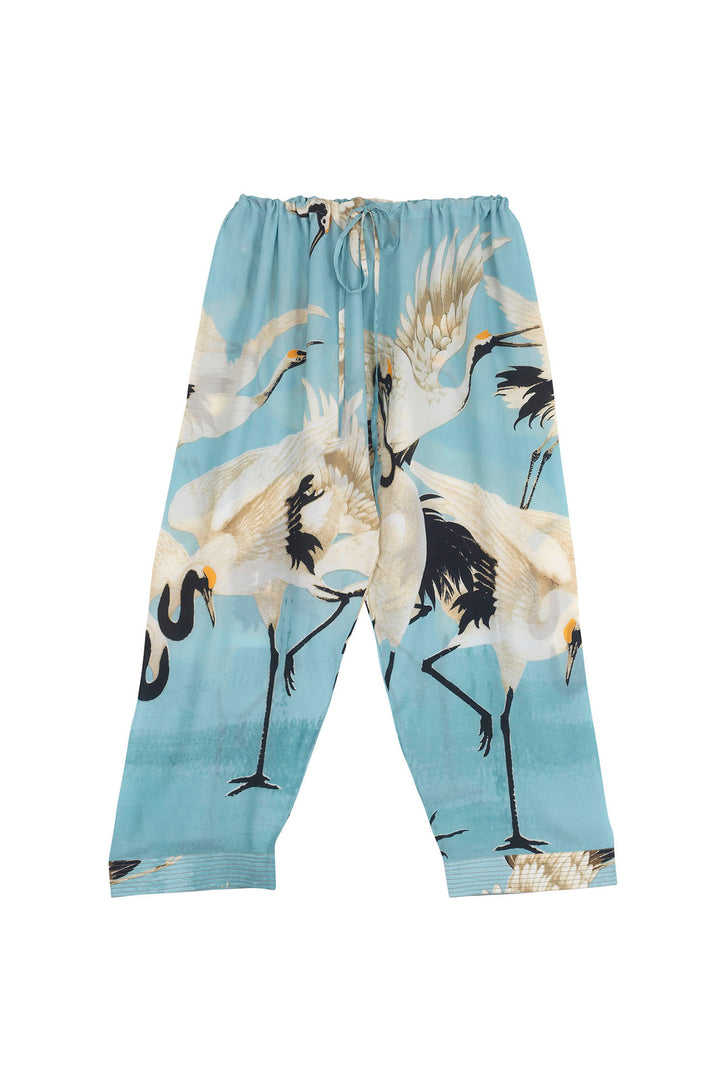 One Hundred Stars Stork Crane Sky Blue Lounge Pants - Storks and cranes have been a major art deco trend in both fashion and interiors and these Stork Sky Crepe Lounge Pants are perfect for anyone looking for something chic, stylish and in vogue!