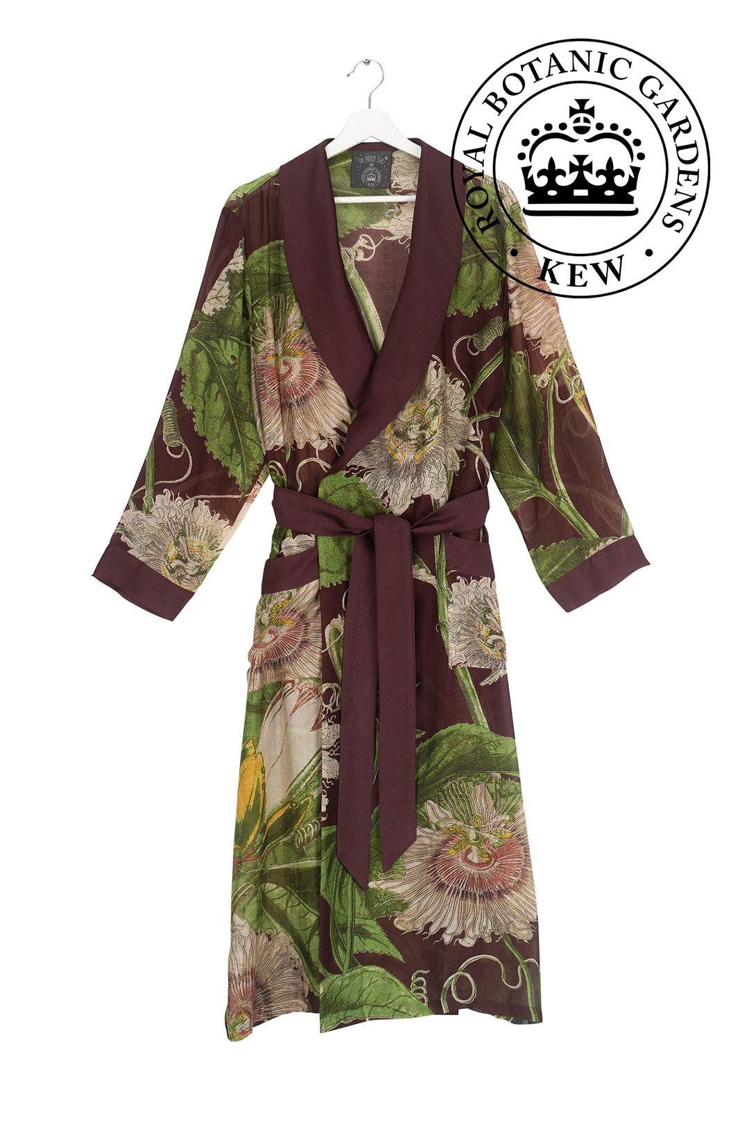 KEW Passion Flower Burgundy Gown- This gown is perfect as a luxurious house coat or for layering as a chic accessory to your favourite outfit.