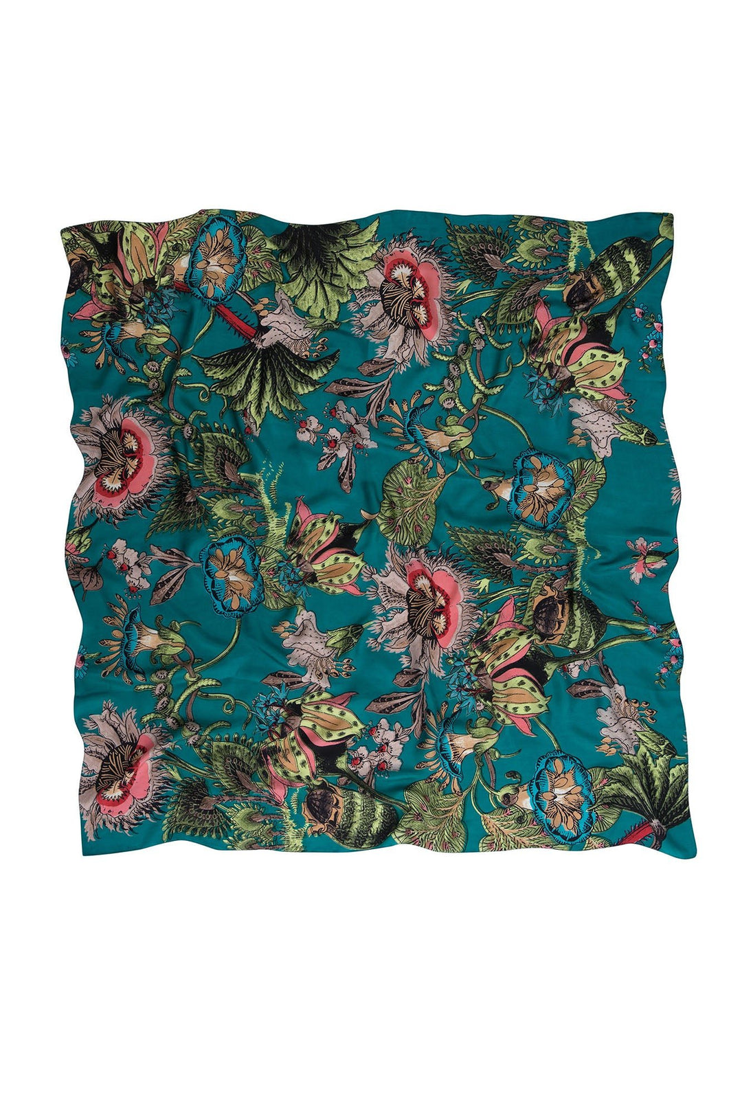 Eccentric Blooms Teal Silk Scarf - One Hundred Stars