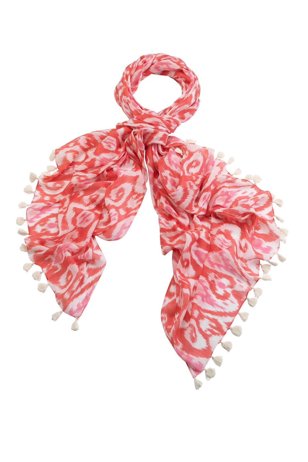 Ikat Pink Scarf with Tassels - One Hundred Stars