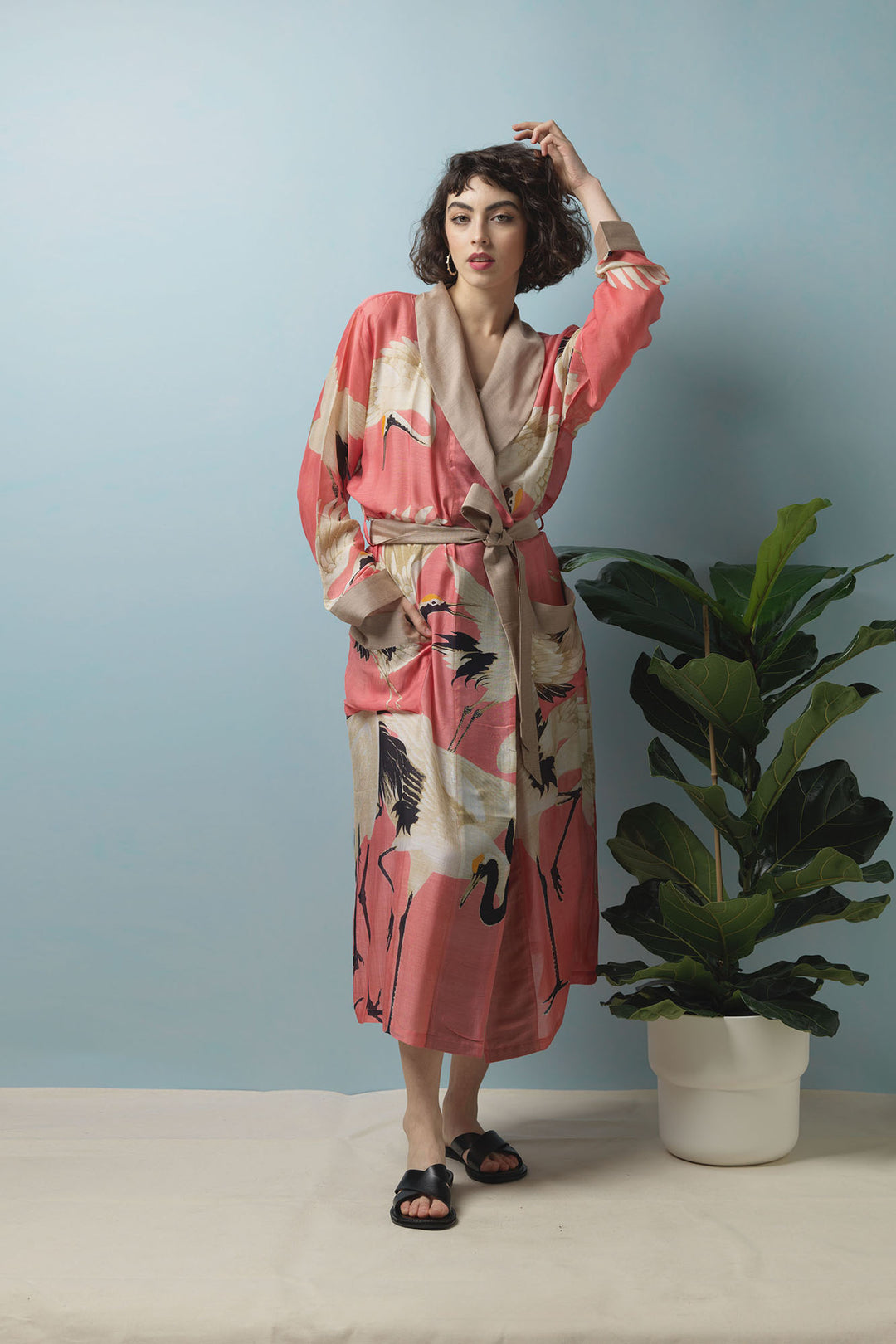 One Hundred Stars Stork Crane Lipstick Pink Gown - The Gown is made from a custom blend of modal and viscose which creates a silky smooth lightweight material while having a more sustainable impact on the environment.