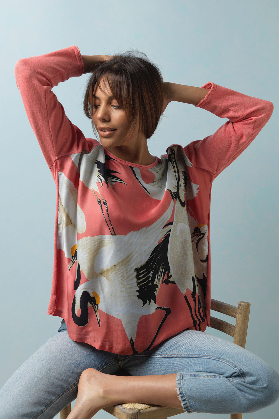 One Hundred Stars Stork Crane Lipstick Pink Cotton Jumper -Our range of jumpers and cardigans just expanded to include cotton jerseys for the cooler months.  