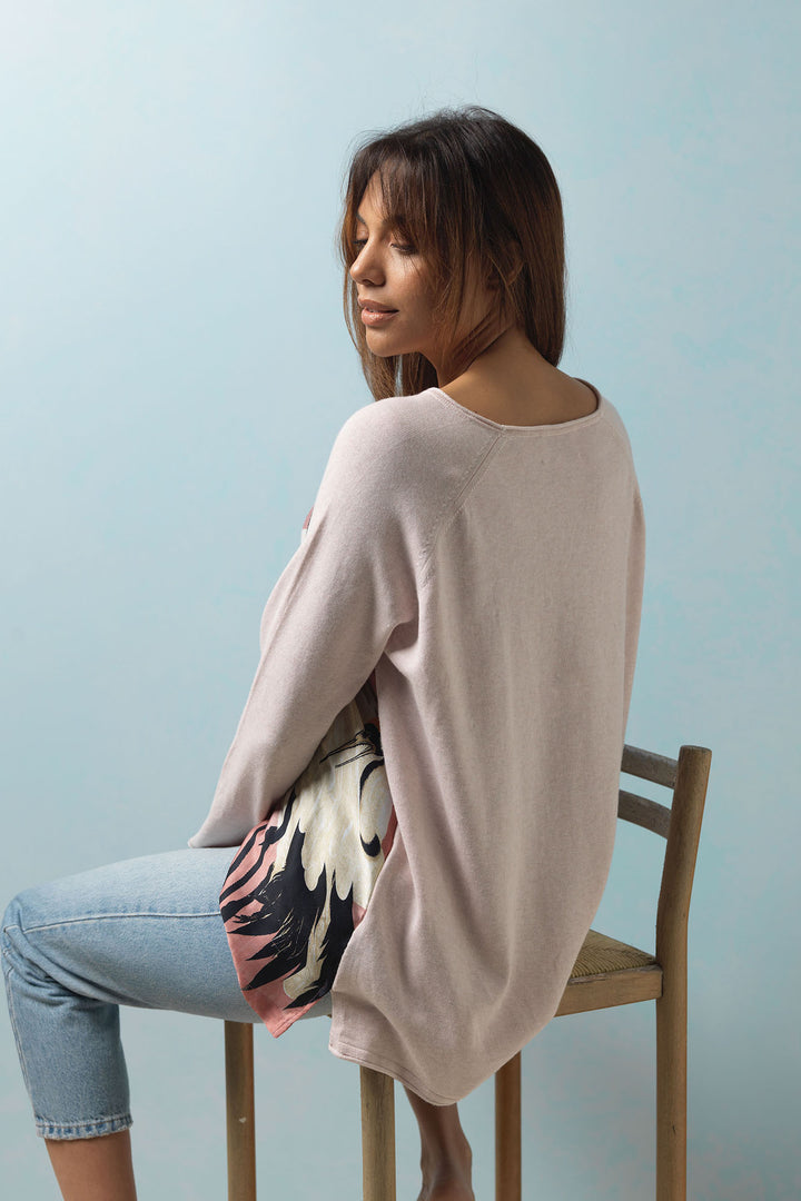 Our One Hundred Stars Stork Crane Plaster Pink Cotton Jumper is a stylish, relaxed fitting Jumper which looks great paired with blue jeans.  