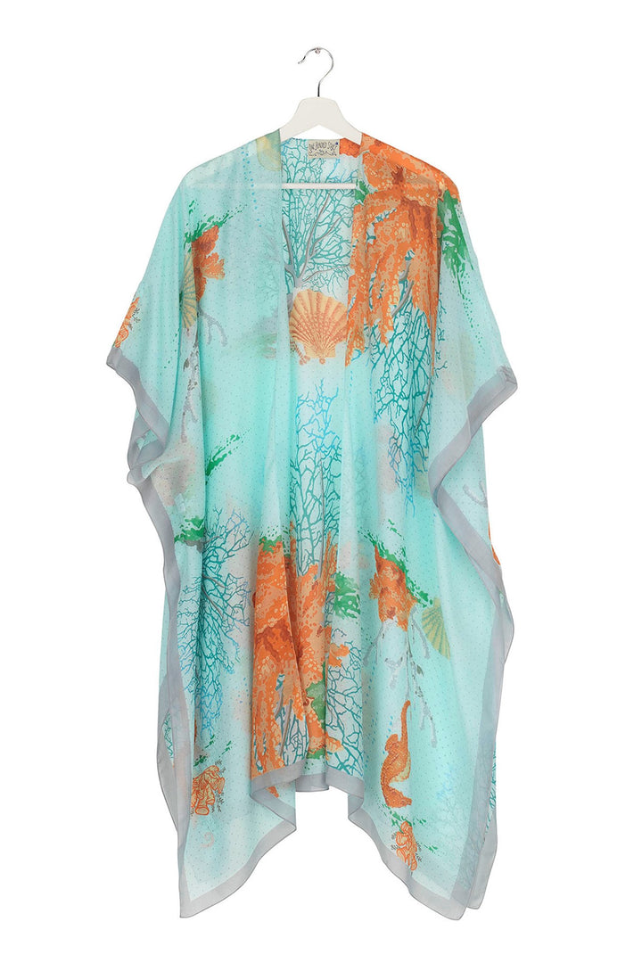 One Hundred Stars Coral Blue Throwover- These lightweight throwovers make the perfect cover up, they are mid-length with an open front and loose arms, perfect for the warmer months or worn on holiday as the ideal resort wear. 