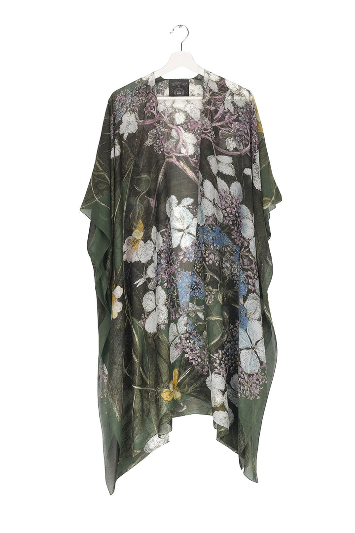 Marianne North Hydrangea Forest Throwover- These lightweight throwovers make the perfect cover up, they are mid-length with an open front and loose arms, perfect for the warmer months or worn on holiday as the ideal resort wear. 