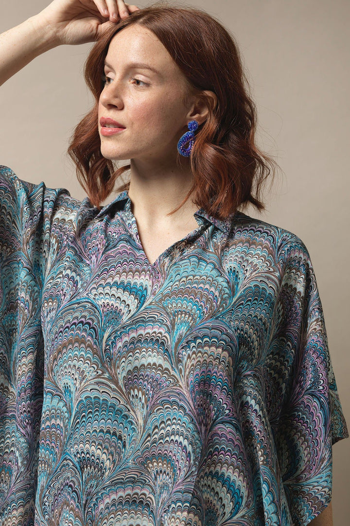 Marbled Blue Tunic Top - One Hundred Stars