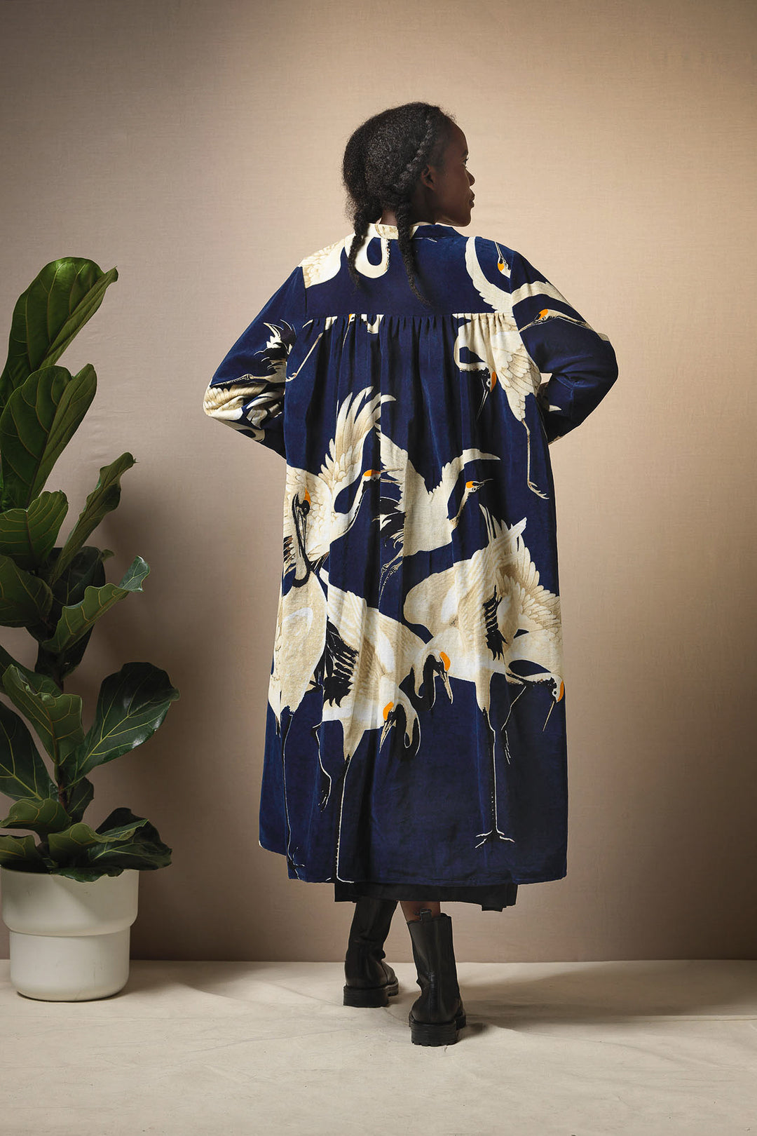 Stork Navy Velvet Duster Coat