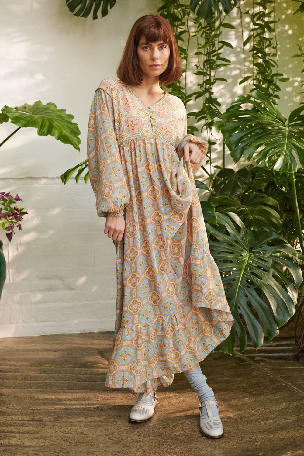 Vintage Tiles Blue Boho Dress - One Hundred Stars