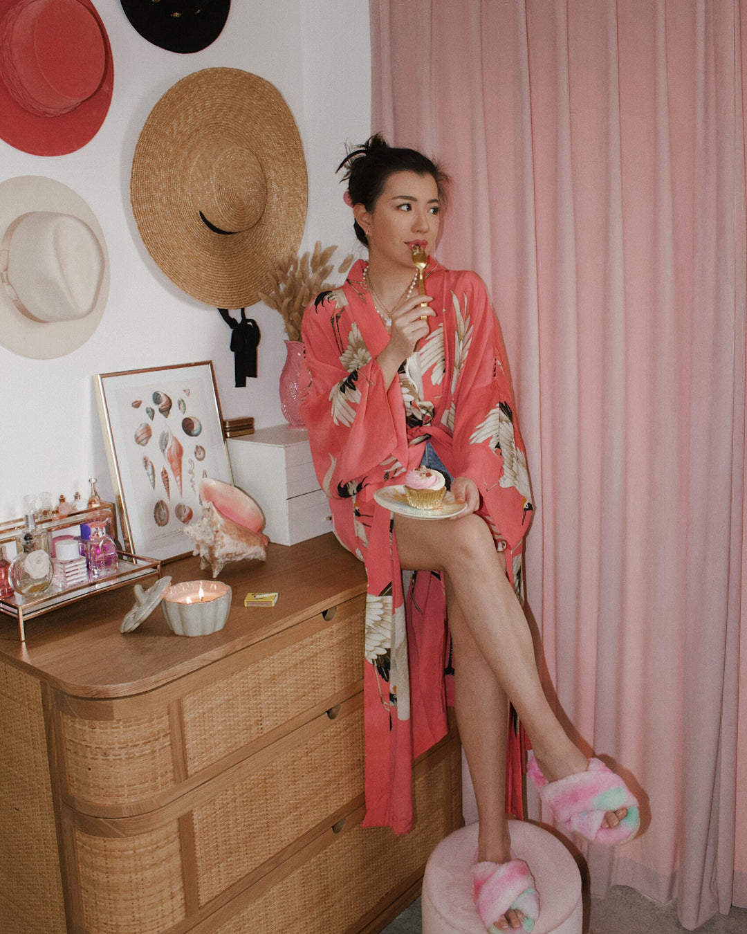 Stork Lipstick Pink Crepe Long Kimono