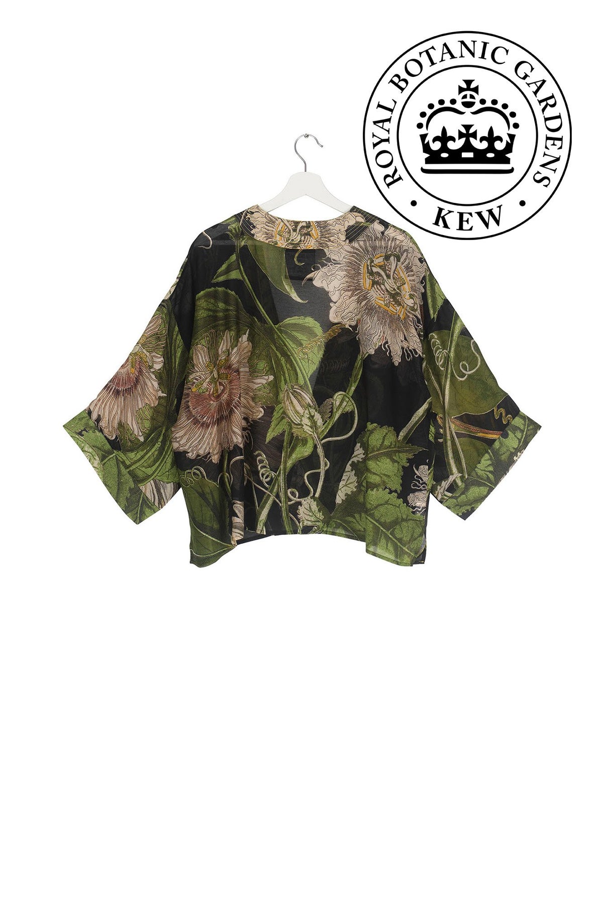 KEW Passion Flower Black Kimono One Hundred Stars